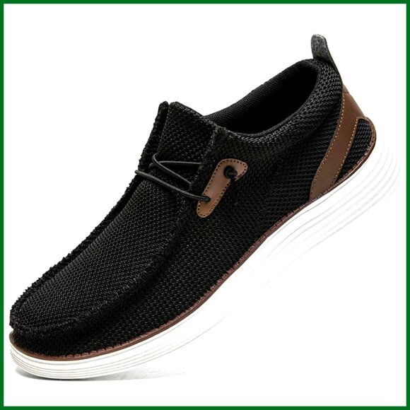 Men's Slip-On Loafers with Elastic Bands Breathable Perforations Rounded Toe